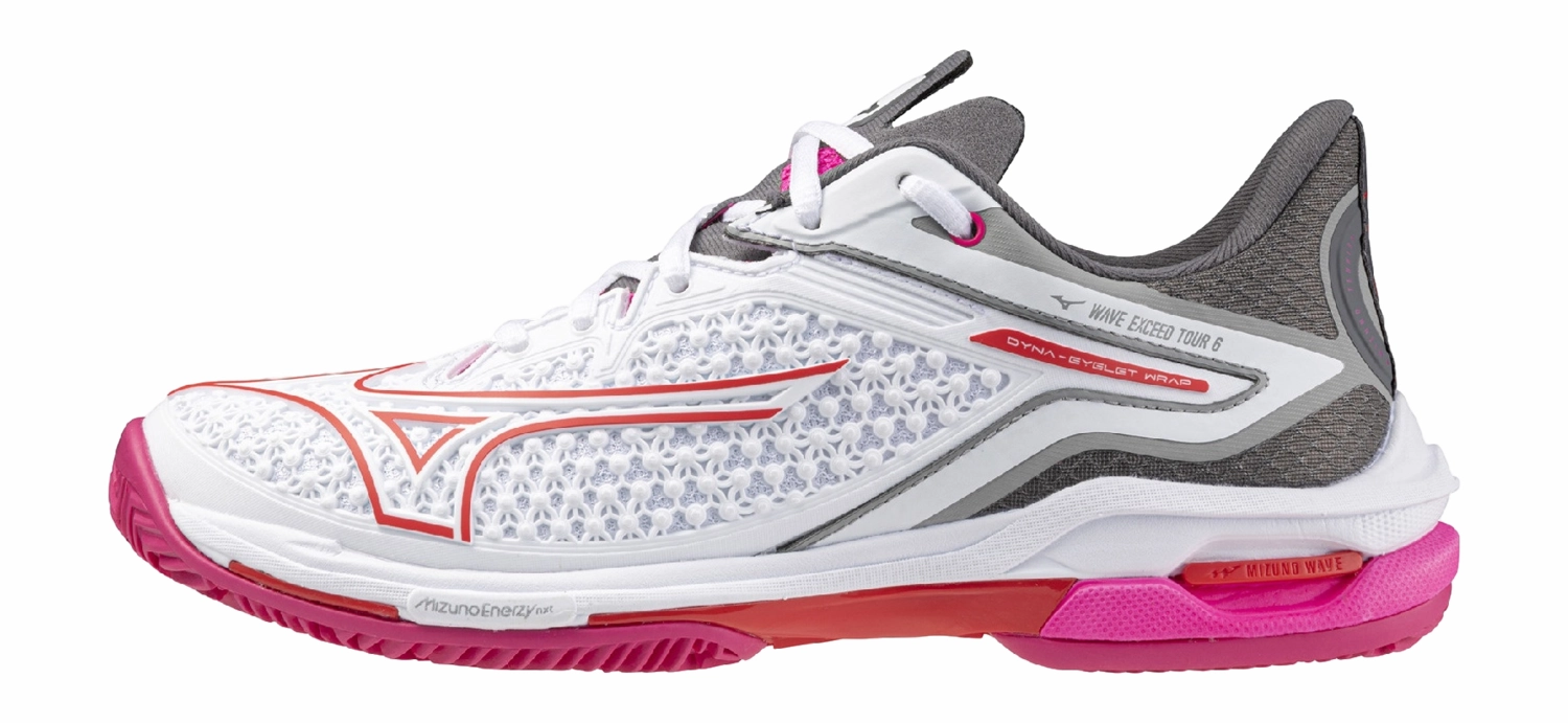 Chaussures De Tennis Mizuno Femme Wave Exceed Tour 6 CC Blanc Rouge Radiant Ombre Silencieuse