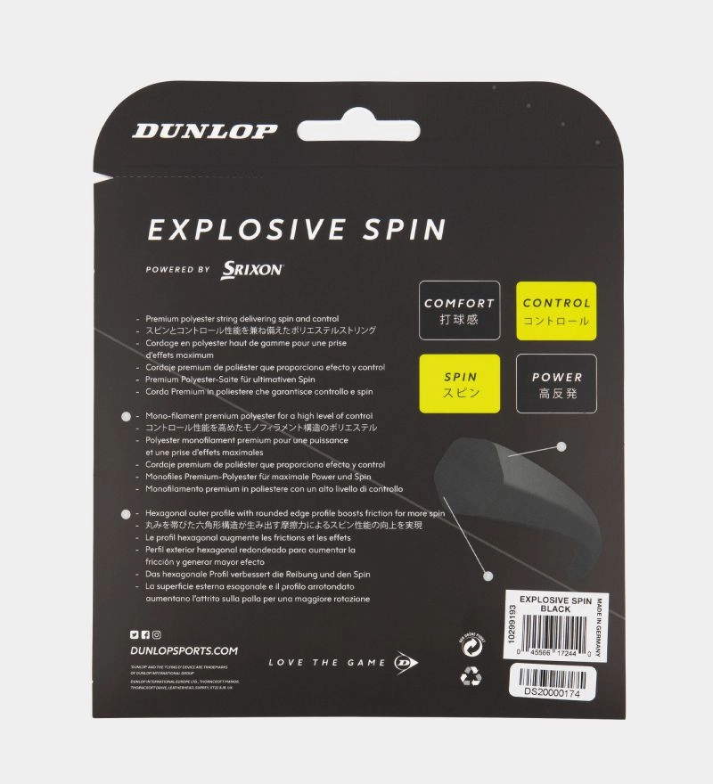 Cordage De Tennis Dunlop Explosive Spin 16G Black 1.30mm/12m 4 Cordage De Tennis Dunlop Explosive Spin 16G Black 1.30mm/12m – Image 2