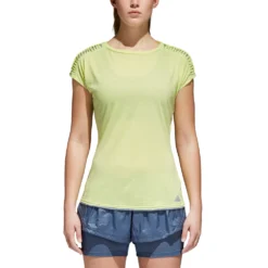 T-shirt Adidas Melbourne Tee Women Semi Frozen Yellow/Chalk Blue -Tennis Soldes Boutique ce0399 app on model front white