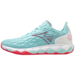 Chaussures De Tennis Mizuno Femme Wave Enforce Tour CC Tanager Turquoise Fiery Coral 2 Blanc